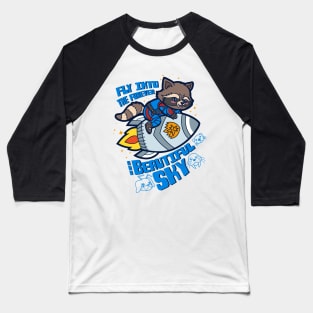 Cute Adorable Superhero Raccoon Riding Rocket Cool Movie Quote Baseball T-Shirt